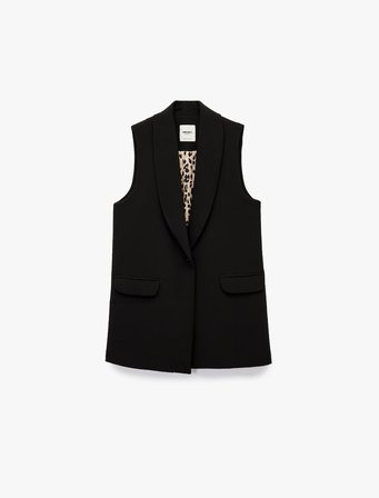 Cep Detaylı Kruvaze Kolsuz Uzun Blazer Yelek