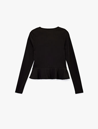 Aksesuar Düğme Detaylı Uzun Kollu Slim Fit Peplum Kesim V Yaka Hırka