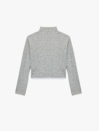 Slim Fit Kaşkorse Uzun Kollu Dik Yaka Crop Tişört