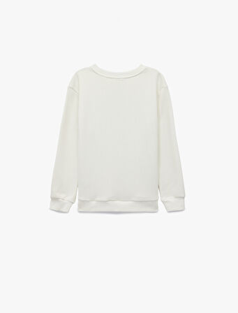 Baskılı Uzun Kollu Bisiklet Yaka Sweatshirt