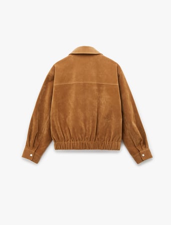 Uzun Kollu Fermuarlı Oversize Suni Süet Bomber Ceket