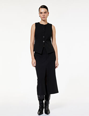 Bisiklet Yaka Düğmeli Blazer Yelek