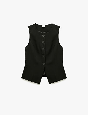 Bisiklet Yaka Düğmeli Blazer Yelek