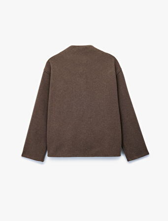 Uzun Kollu Dik Yaka Düğmeli Kruvaze Kaşe Ceket