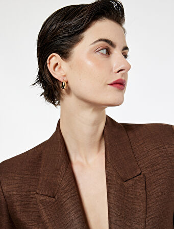 Cep Detaylı Düğmeli Uzun Kollu Kruvaze Yaka Blazer Ceket