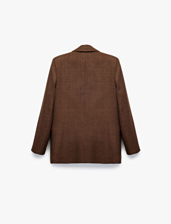 Cep Detaylı Düğmeli Uzun Kollu Kruvaze Yaka Blazer Ceket