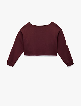 Uzun Kollu Baskılı Kayık Yaka Oversize Crop Sweatshirt