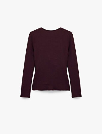 Metal Aksesuarlı Uzun Kollu Slim Fit Bürümcük Kruvaze Yaka Bluz