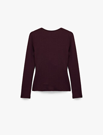 Metal Aksesuarlı Uzun Kollu Slim Fit Bürümcük Kruvaze Yaka Bluz
