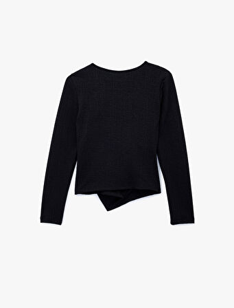 Metal Aksesuarlı Uzun Kollu Slim Fit Bürümcük Kruvaze Yaka Bluz
