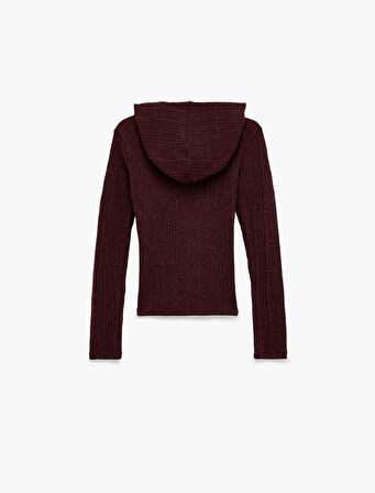 Slim Fit Kapüşonlu Uzun Kollu Dokulu Fermuarlı Hırka