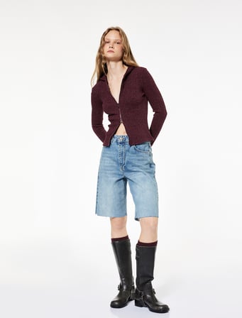 Slim Fit Kapüşonlu Uzun Kollu Dokulu Fermuarlı Hırka