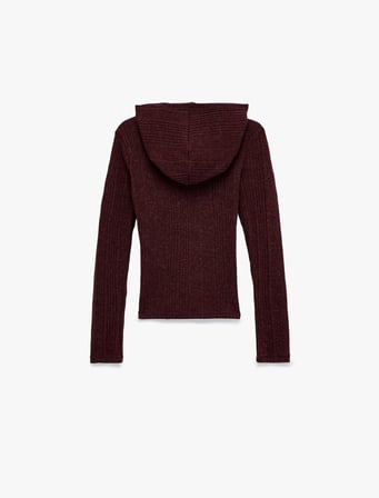 Slim Fit Kapüşonlu Uzun Kollu Dokulu Fermuarlı Hırka