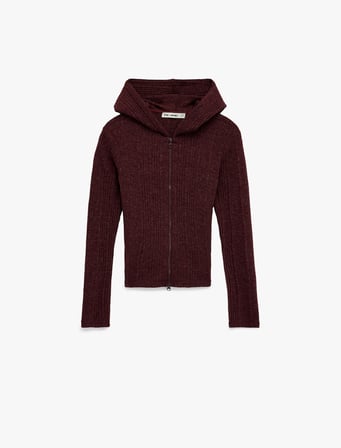 Slim Fit Kapüşonlu Uzun Kollu Dokulu Fermuarlı Hırka