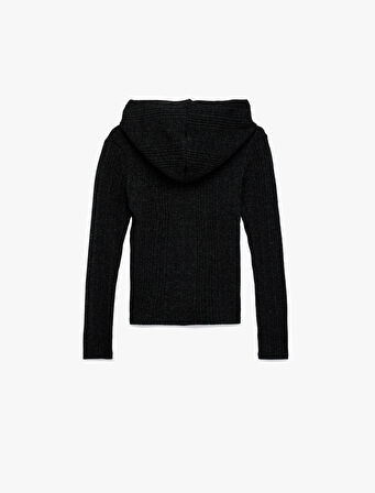 Slim Fit Kapüşonlu Uzun Kollu Dokulu Fermuarlı Hırka