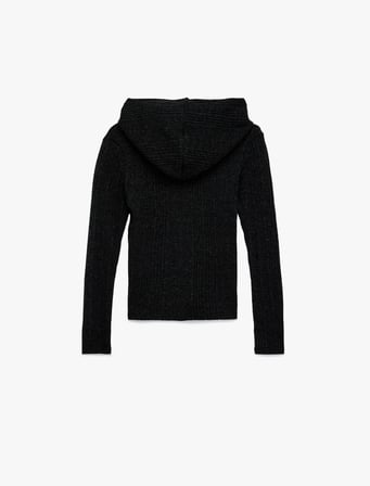 Slim Fit Kapüşonlu Uzun Kollu Dokulu Fermuarlı Hırka