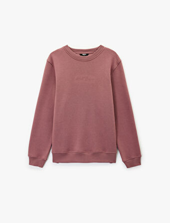 Regular Fit Pamuk Viskon Karışımlı Bisiklet Yaka Baskılı Sweatshirt