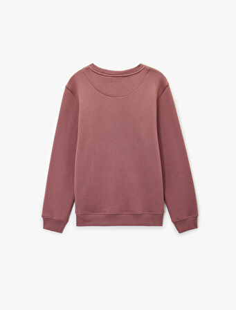 Regular Fit Pamuk Viskon Karışımlı Bisiklet Yaka Baskılı Sweatshirt