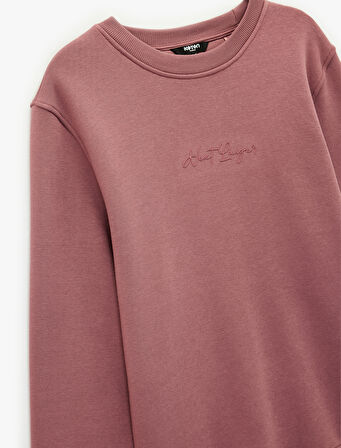 Regular Fit Pamuk Viskon Karışımlı Bisiklet Yaka Baskılı Sweatshirt