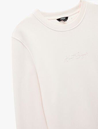 Regular Fit Pamuk Viskon Karışımlı Bisiklet Yaka Baskılı Sweatshirt