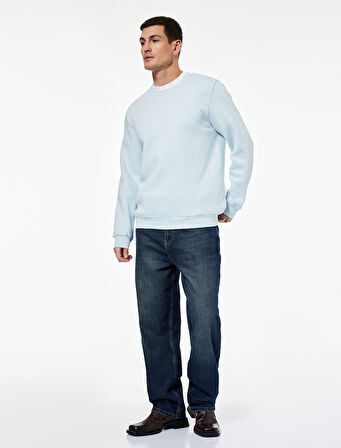 Regular Fit Pamuk Viskon Karışımlı Bisiklet Yaka Baskılı Sweatshirt