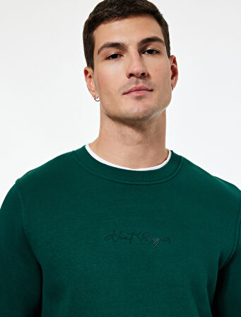 Regular Fit Pamuk Viskon Karışımlı Bisiklet Yaka Baskılı Sweatshirt