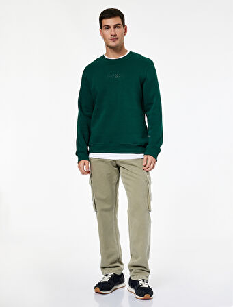 Regular Fit Pamuk Viskon Karışımlı Bisiklet Yaka Baskılı Sweatshirt