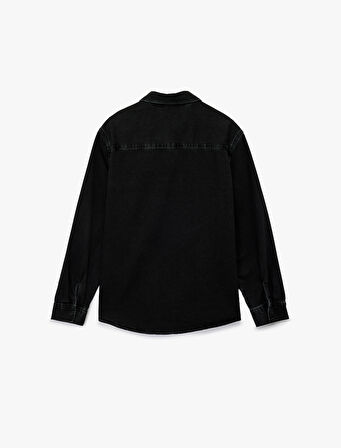 Rahat Kalıp Uzun Kollu Düğmeli Kapaklı Cepli Klasik Yaka Pamuklu Jean Gömlek