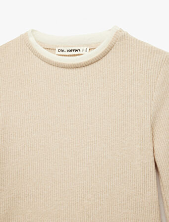 Slim Fit Bisiklet Yaka Viskon Karışımlı Uzun Kollu Tişört