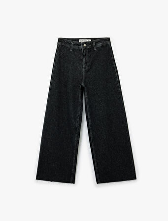 Yüksek Bel Rahat Kalıp Geniş Paça Jean Pantolon - Culotte Jeans