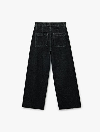Yüksek Bel Rahat Kalıp Geniş Paça Jean Pantolon - Culotte Jeans