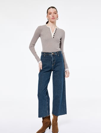 Yüksek Bel Rahat Kalıp Geniş Paça Jean Pantolon - Culotte Jeans