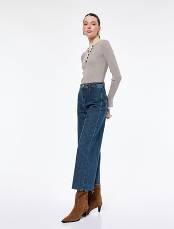Yüksek Bel Rahat Kalıp Geniş Paça Jean Pantolon - Culotte Jeans