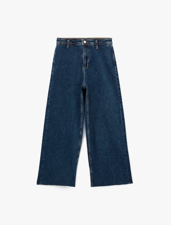 Yüksek Bel Rahat Kalıp Geniş Paça Jean Pantolon - Culotte Jeans