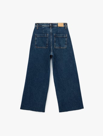 Yüksek Bel Rahat Kalıp Geniş Paça Jean Pantolon - Culotte Jeans