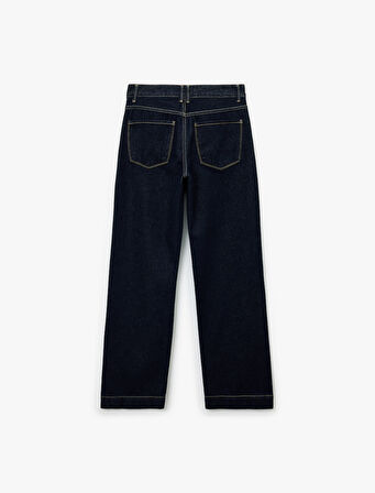 Pamuklu Düz Paça Normal Bel Düğmeli Jean Pantolon - Straight Fit Jean
