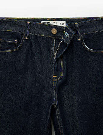 Pamuklu Düz Paça Normal Bel Düğmeli Jean Pantolon - Straight Fit Jean