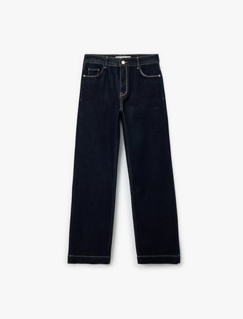 Pamuklu Düz Paça Normal Bel Düğmeli Jean Pantolon - Straight Fit Jean