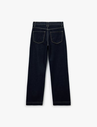 Pamuklu Düz Paça Normal Bel Düğmeli Jean Pantolon - Straight Fit Jean