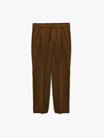 Rahat Kalıp Viskon Karışımlı Cepli Pileli Kumaş Pantolon