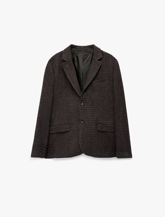 Uzun Kollu Kruvaze Yaka Düğmeli Desenli Blazer Ceket