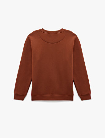 Regular Fit Pamuk Viskon Karışımlı Bisiklet Yaka Baskılı Sweatshirt