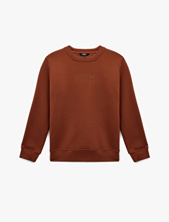 Regular Fit Pamuk Viskon Karışımlı Bisiklet Yaka Baskılı Sweatshirt