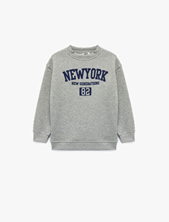 Oversize Uzun Kollu Bisiklet Yaka Şardonlu Baskılı Sweatshirt