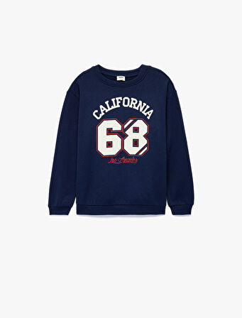 Uzun Kollu Bisiklet Yaka Baskılı Sweatshirt