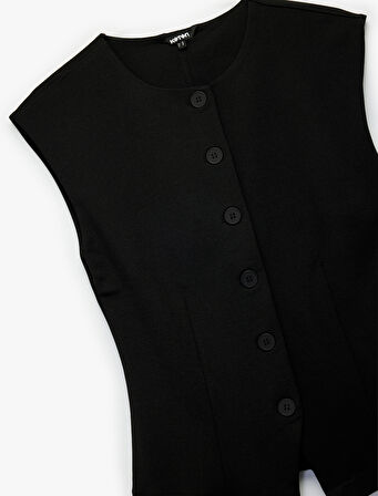 Düğmeli Slim Fit Bisiklet Yaka Yelek