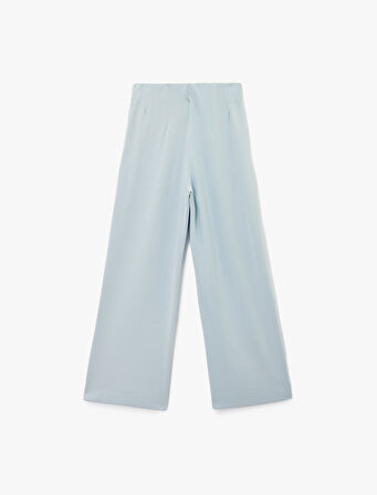 Nervürlü Cepli Düz Bol Paça Palazzo Pantolon