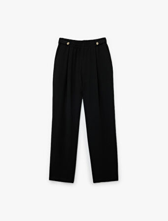 Yüksek Bel Metal Aksesuarlı Cep Detaylı Beli Lastikli Havuç Pantolon