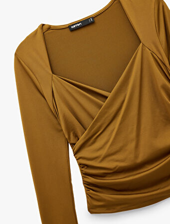 Uzun Kollu Slim Fit Kruvaze V Yaka Saten Bluz