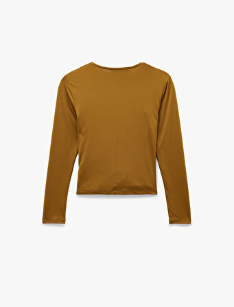 Uzun Kollu Slim Fit Kruvaze V Yaka Saten Bluz